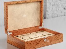 Etier Watch Rolls & Case Tan Ostrich Leather Set