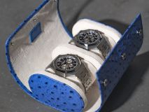 Etier Gusto Double Watch Roll Blue Ostrich Leather