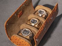 Etier Gusto Triple Watch Roll Tan Ostrich Leather