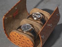 Etier Gusto Double Watch Roll Tan Ostrich Leather