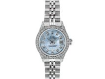Rolex Datejust 26mm with Blue Mother of Pearl Dial, Diamond Bezel, and Diamond-Set Shoulders