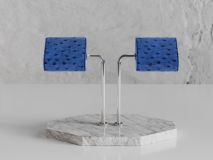 Etier Double Watch Stand Carrara Marble & Blue Ostrich Leather