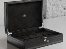 Etier Watch Rolls & Case Black Crocodile Leather Set