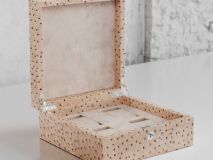 Etier Vigo Four Watch Case Light Cappuccino Ostrich Leather