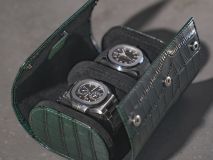 Etier Verdi Double Watch Roll Green Crocodile Leather