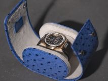 Etier Gusto Single Watch Roll Blue Ostrich Leather