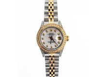Rolex Datejust 26mm with Silver Mother of Pearl Dial, Diamond Bezel, and Diamond-Set Shoulders