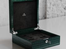 Etier Tempo Four Watch Case Green Crocodile Leather