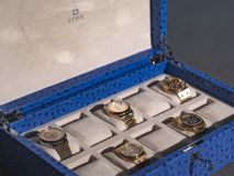 Etier Struzzo Ten Watch Case Blue Ostrich Leather