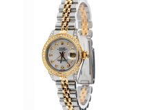 Rolex Datejust 26mm with Silver Mother of Pearl Dial, Diamond Bezel, and Diamond-Set Shoulders