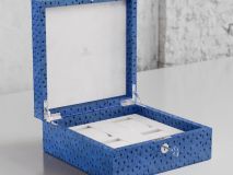 Etier Vigo Four Watch Case Blue Ostrich Leather