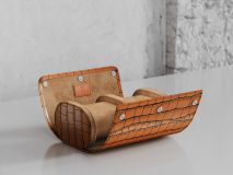 Etier Verdi Double Watch Roll Tan Crocodile Leather