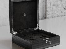 Etier Tempo Four Watch Case Black Crocodile Leather