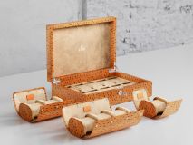 Etier Watch Rolls & Case Tan Ostrich Leather Set