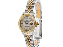 Rolex Datejust 26mm with White Mother of Pearl Dial, Diamond Bezel, and Diamond-Set Shoulders