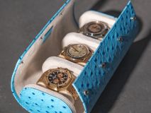 Etier Gusto Triple Watch Roll Aqua Ostrich Leather