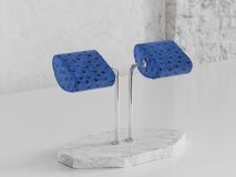 Etier Double Watch Stand Carrara Marble & Blue Ostrich Leather