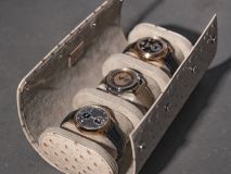 Etier Gusto Triple Watch Roll Light Cappuccino Ostrich Leather