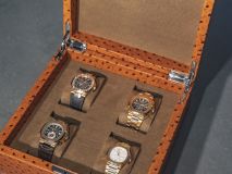 Etier Vigo Four Watch Case Tan Ostrich Leather