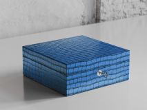 Etier Tempo Four Watch Case Blue Crocodile Leather