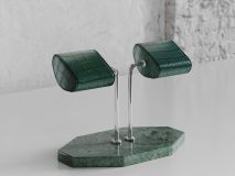 Etier Double Watch Stand Verde Marble & Green Crocodile Leather