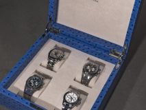Etier Vigo Four Watch Case Blue Ostrich Leather