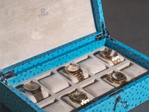 Etier Struzzo Ten Watch Case Aqua Ostrich Leather
