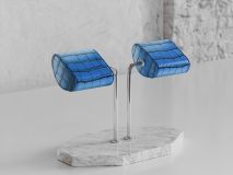 Etier Double Watch Stand Carrara Marble & Blue Crocodile Leather