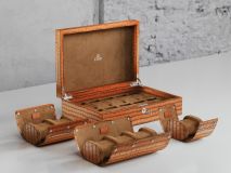 Etier Watch Rolls & Case Tan Crocodile Leather Set