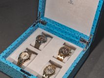 Etier Vigo Four Watch Case Aqua Ostrich Leather