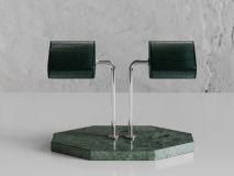 Etier Double Watch Stand Verde Marble & Green Crocodile Leather