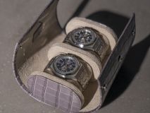 Etier Verdi Double Watch Roll Grey Crocodile Leather