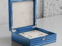 Etier Tempo Four Watch Case Blue Crocodile Leather