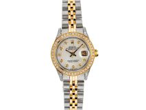 Rolex Datejust 26mm with White Mother of Pearl Dial, Diamond Bezel, and Diamond-Set Shoulders