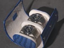Etier Verdi Double Watch Roll Blue Crocodile Leather