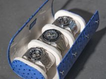 Etier Gusto Triple Watch Roll Blue Ostrich Leather
