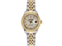 Rolex Datejust 26mm with Teal Mother of Pearl and Diamond Bezel