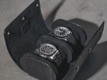 Etier Verdi Double Watch Roll Black Crocodile Leather