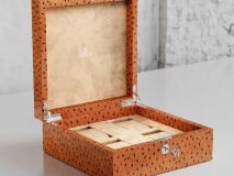 Etier Vigo Four Watch Case Tan Ostrich Leather