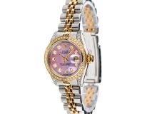 Rolex Datejust 26mm with Purple Mother of Pearl Dial, Diamond Bezel, and Diamond-Set Shoulders