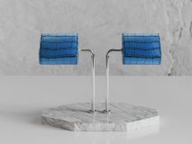 Etier Double Watch Stand Carrara Marble & Blue Crocodile Leather