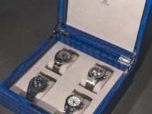 Etier Tempo Four Watch Case Blue Crocodile Leather