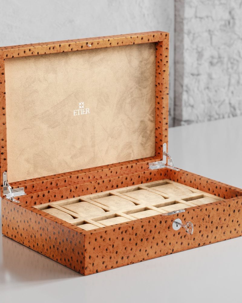 Etier Watch Rolls & Case Tan Ostrich Leather Set