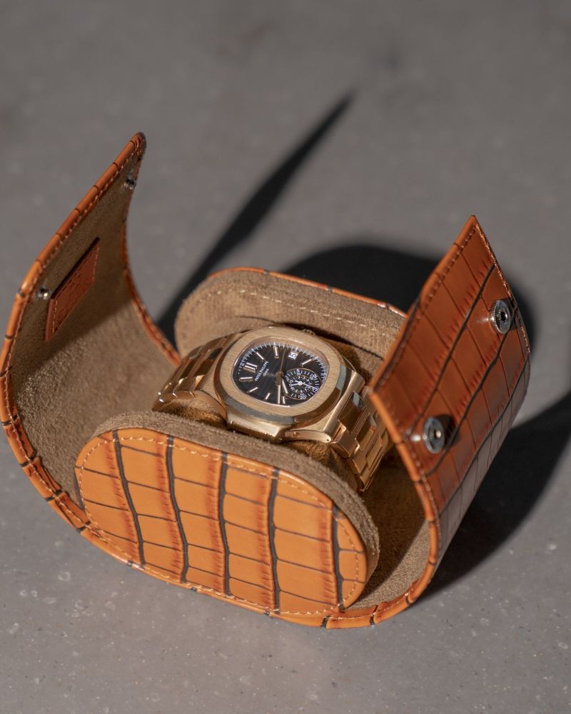 Etier Verdi Single Watch Roll Tan Crocodile Leather