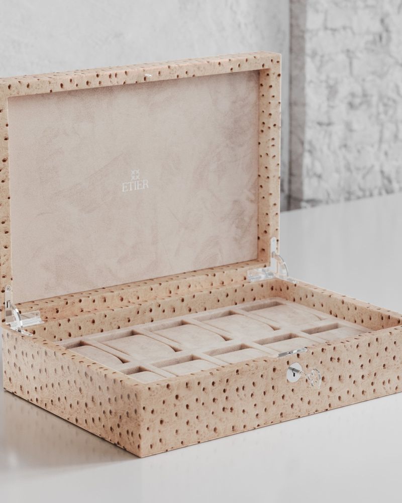 Etier Struzzo Ten Watch Case Light Cappuccino Ostrich Leather