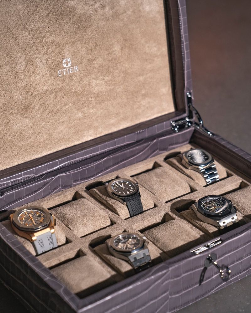 Etier Zegato Ten Watch Case Grey Crocodile Leather
