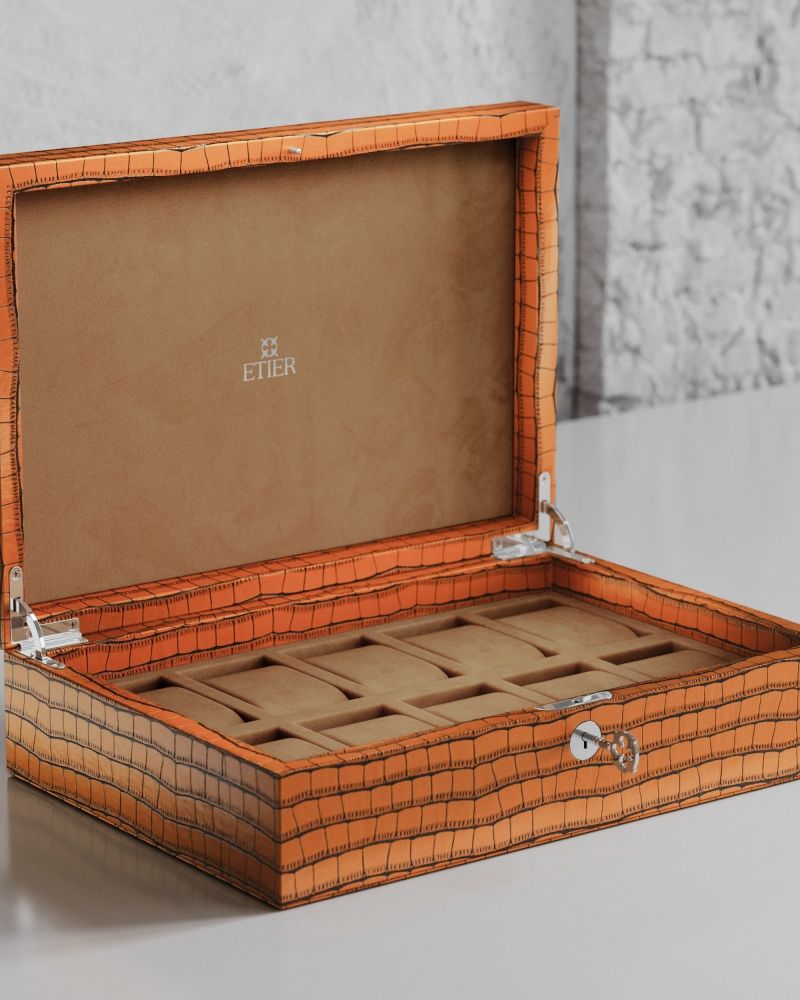 Etier Watch Rolls & Case Tan Crocodile Leather Set