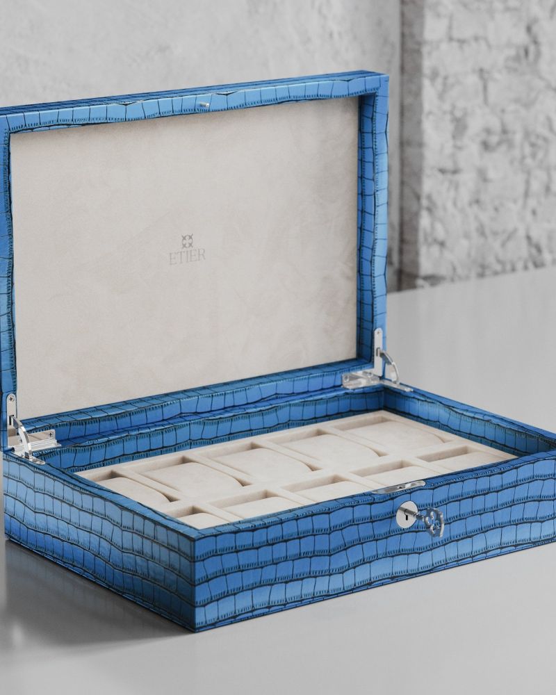 Etier Watch Rolls & Case Blue Crocodile Leather Set
