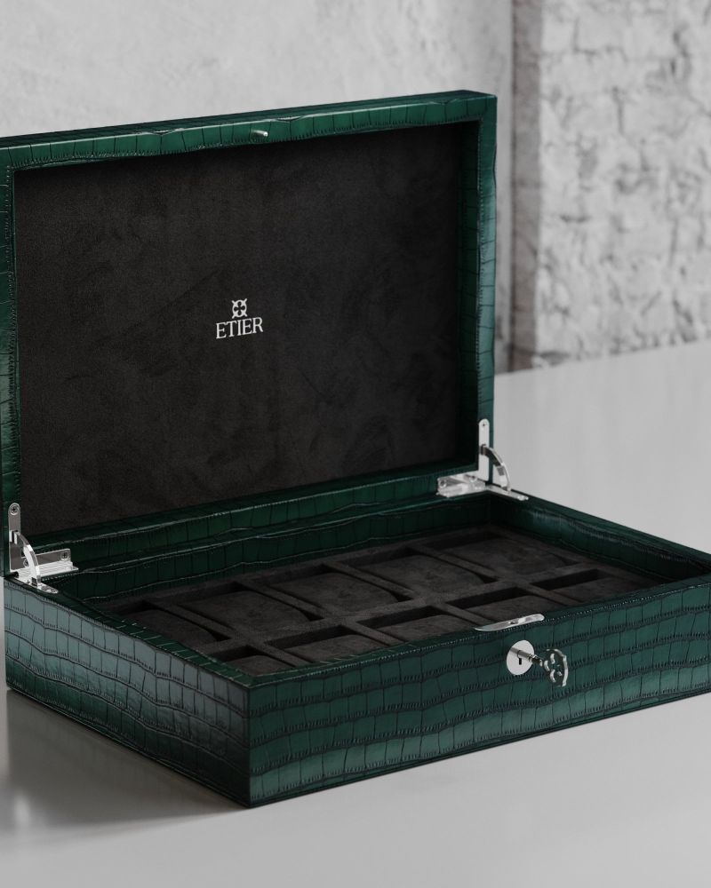 Etier Watch Rolls & Case Green Crocodile Leather Set