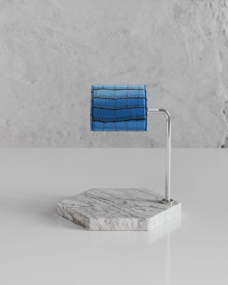Etier Single Watch Stand Carrara Marble & Blue Crocodile Leather